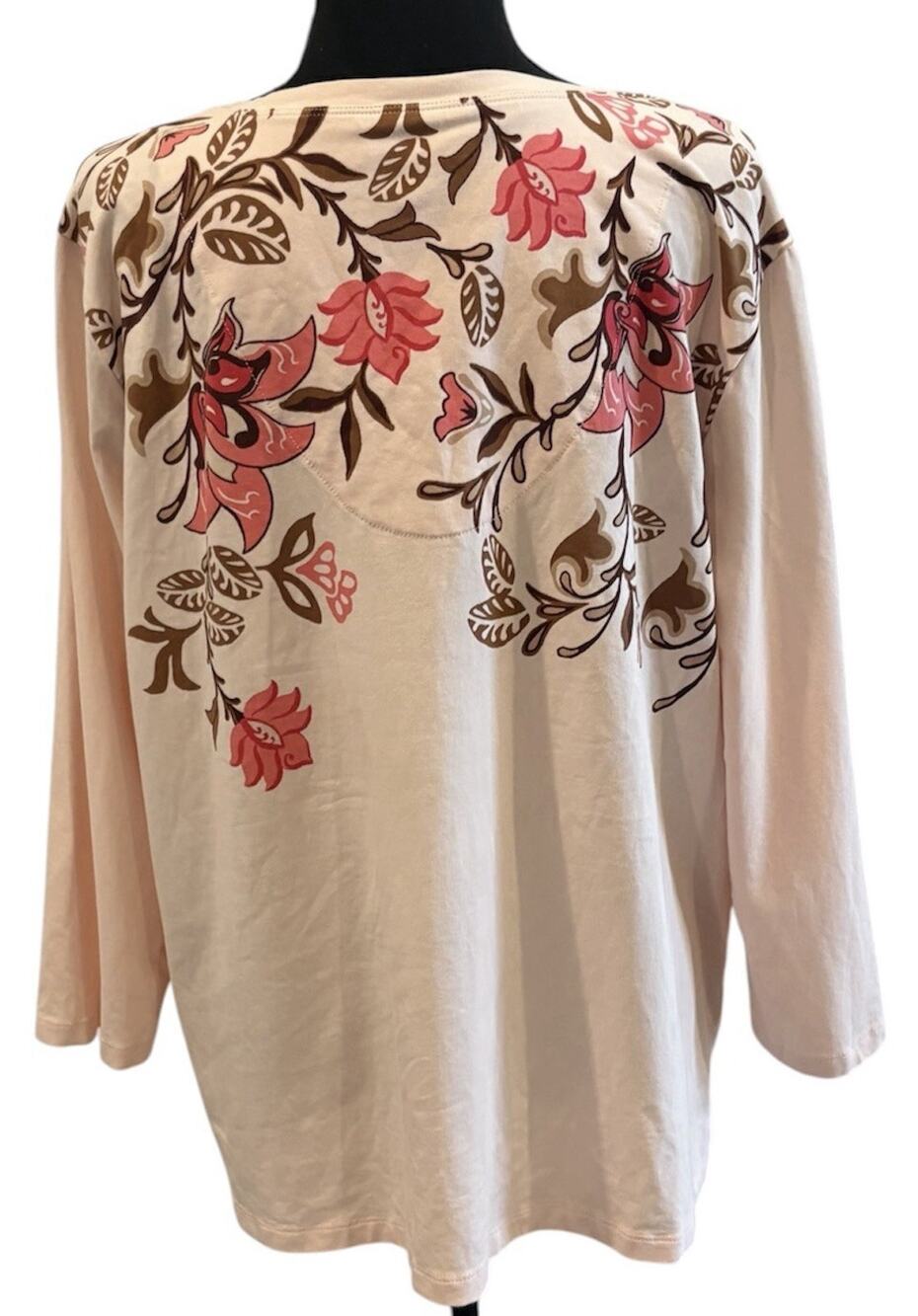 Chico’s Light Pink Long Sleeve Floral Print Knit Top 3/4 Sleeves Size 4 (XXL)
